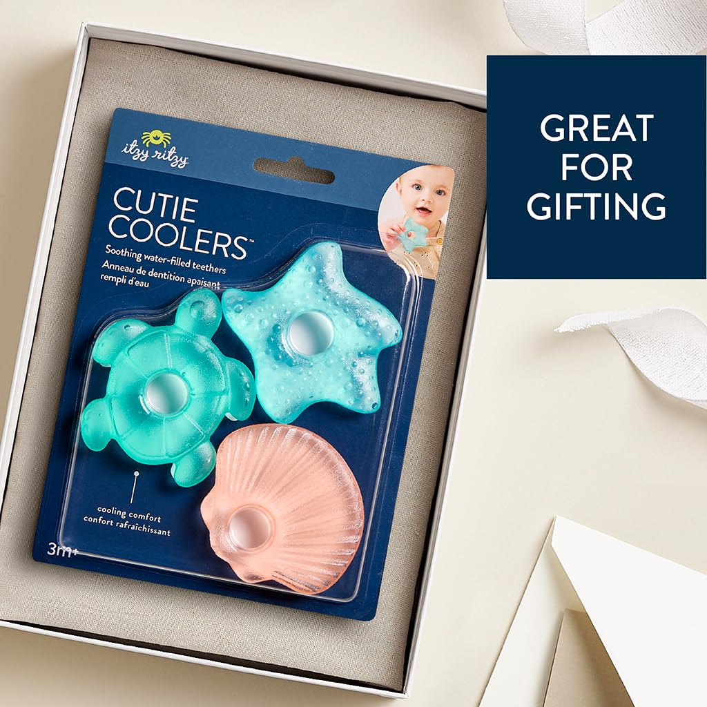 Itzy Ritzy Water-Filled Teethers - Cold Cutie Coolers Textured On Both Sides to Massage Sore Gums & Emerging Teeth - Can Be Chilled in Refrigerator