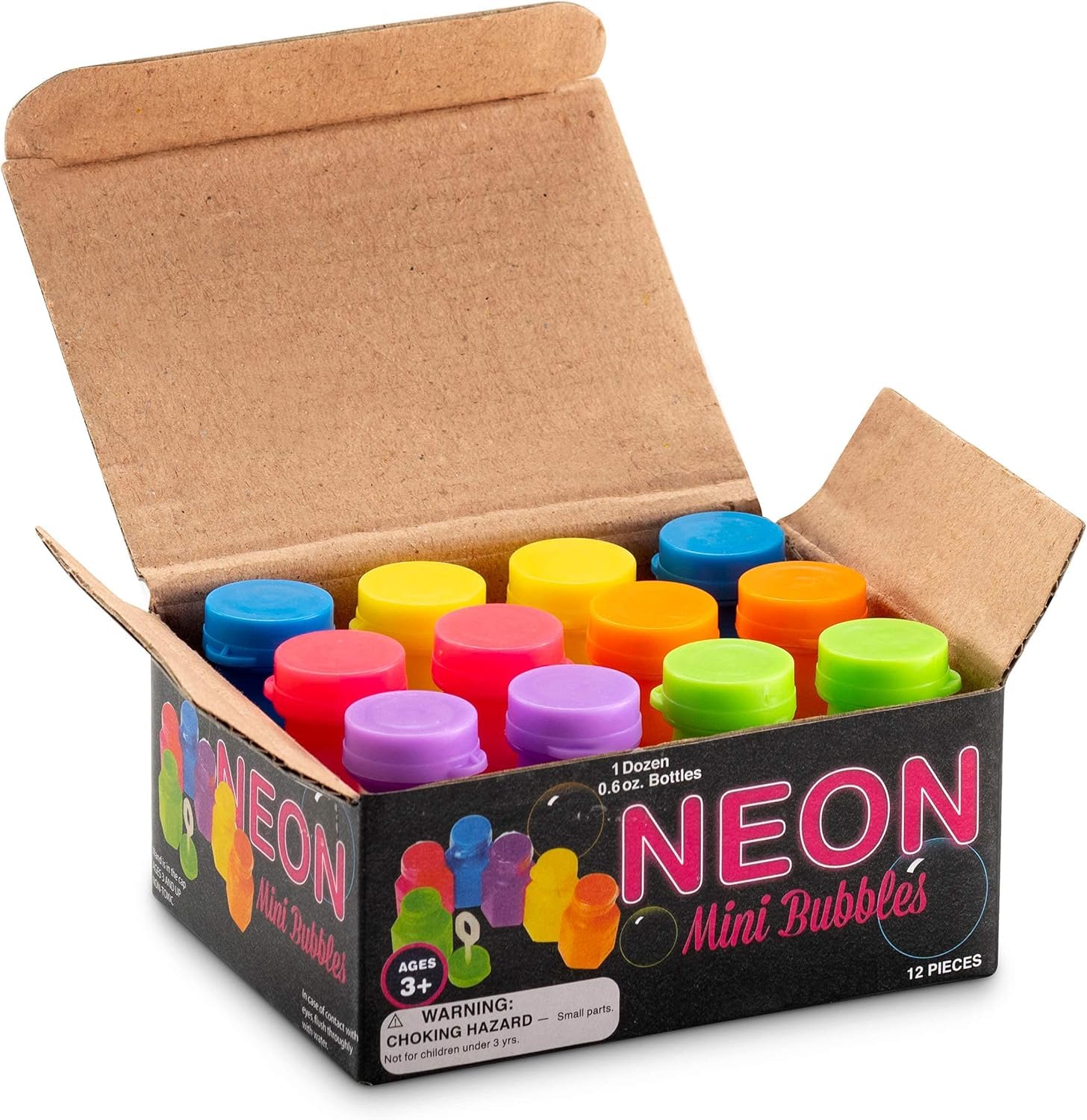 Mini Neon Party Bubbles for Kids - (Pack of 12) Bulk Wands and Bottles for Blowing Bubbles, Birthday Party Favors, Toy Gift, Outdoor Toys, Carnival