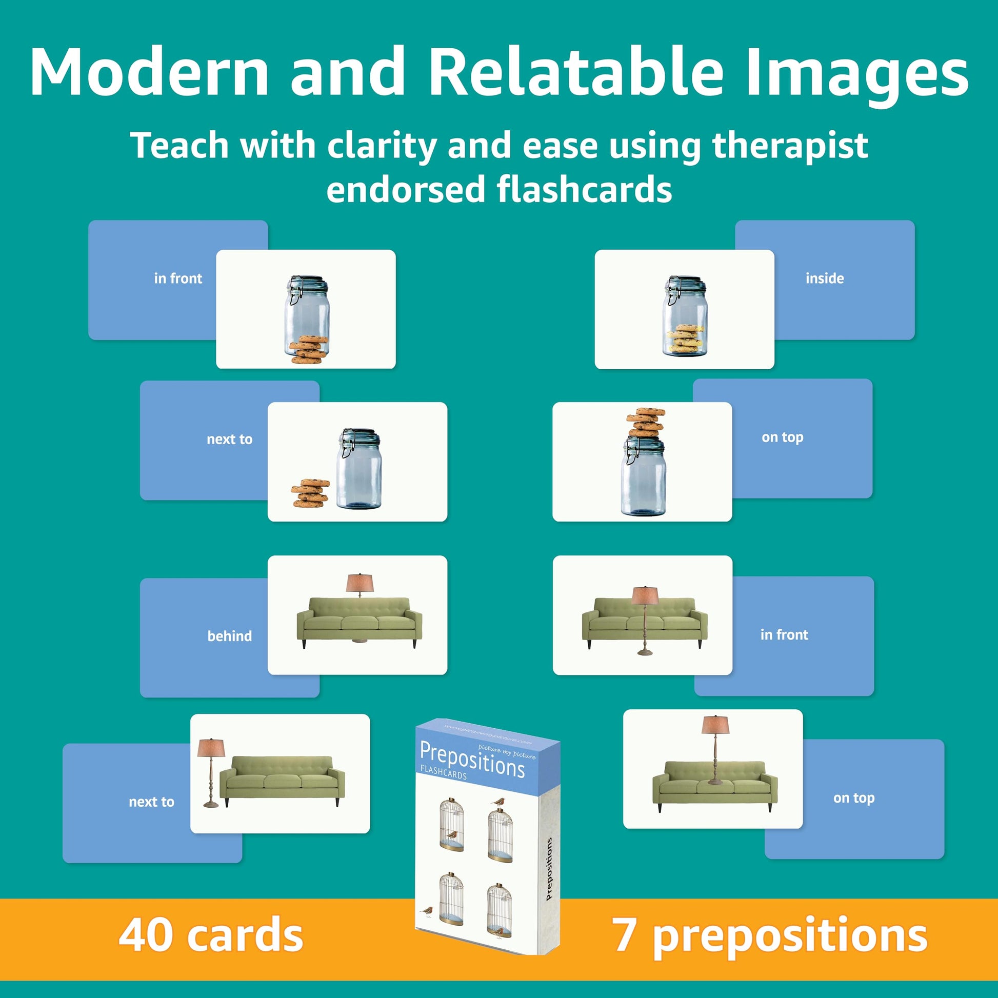 Picture My Picture Prepositions ABA Therapy Cards, 40 Real Photos, Age 3+