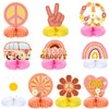 10 Pieces Two Groovy Party Decorations Groovy Retro Hippie Boho Party Honeycomb Centerpieces Table Toppers Double Sided Rainbow Daisy Flower