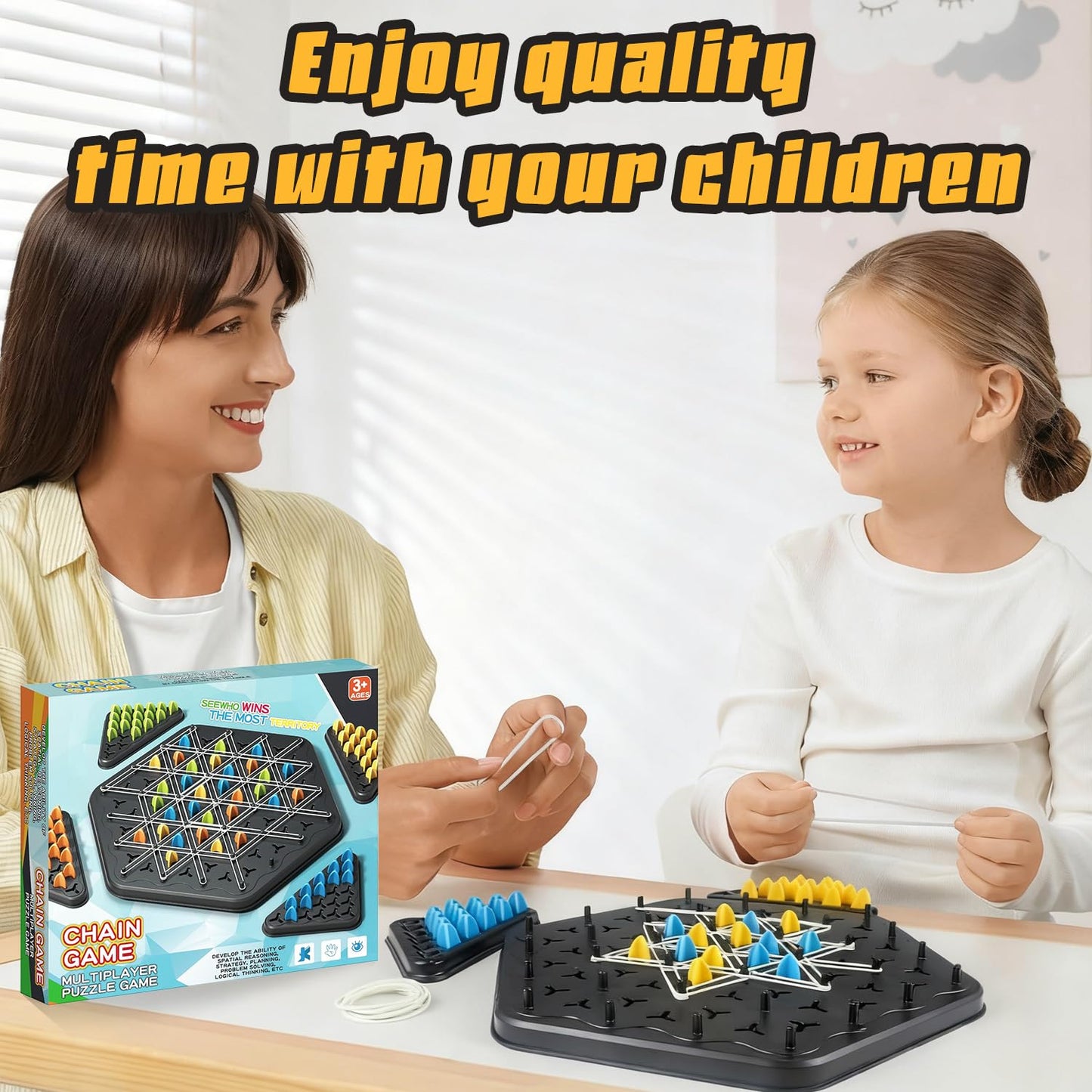 Chain Triangle Chess Game, Rubber Band Chess Board Tabletop Game, Family Puzzle Tabletop Game for Kids and Adults for 2 to 4 Players