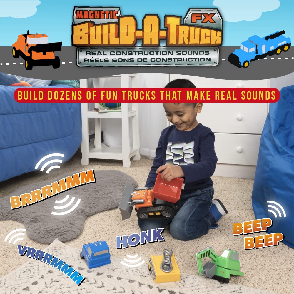 Popular Playthings Magnetic Build-A-Truck Set, Construction Vehicles for Kids Creative Truck Play, Gifts for Toddlers Ages 2 & Up - 4 Pieces
