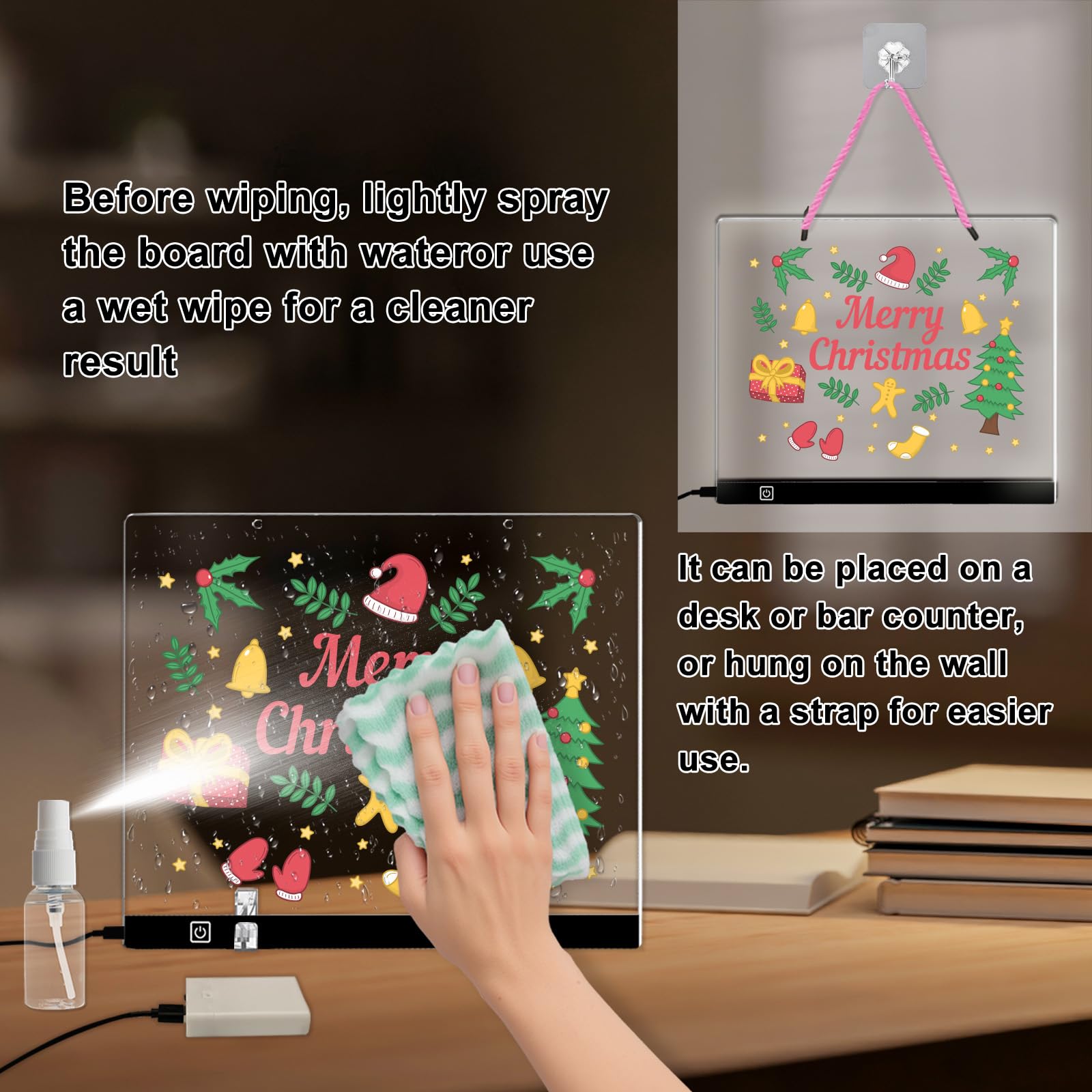 LESOON LED Glow Note Board, 13.75" Acrylic Drawing Board, 7 Colors 4 Light Modes, with Markers & Stand, Gift for Kids