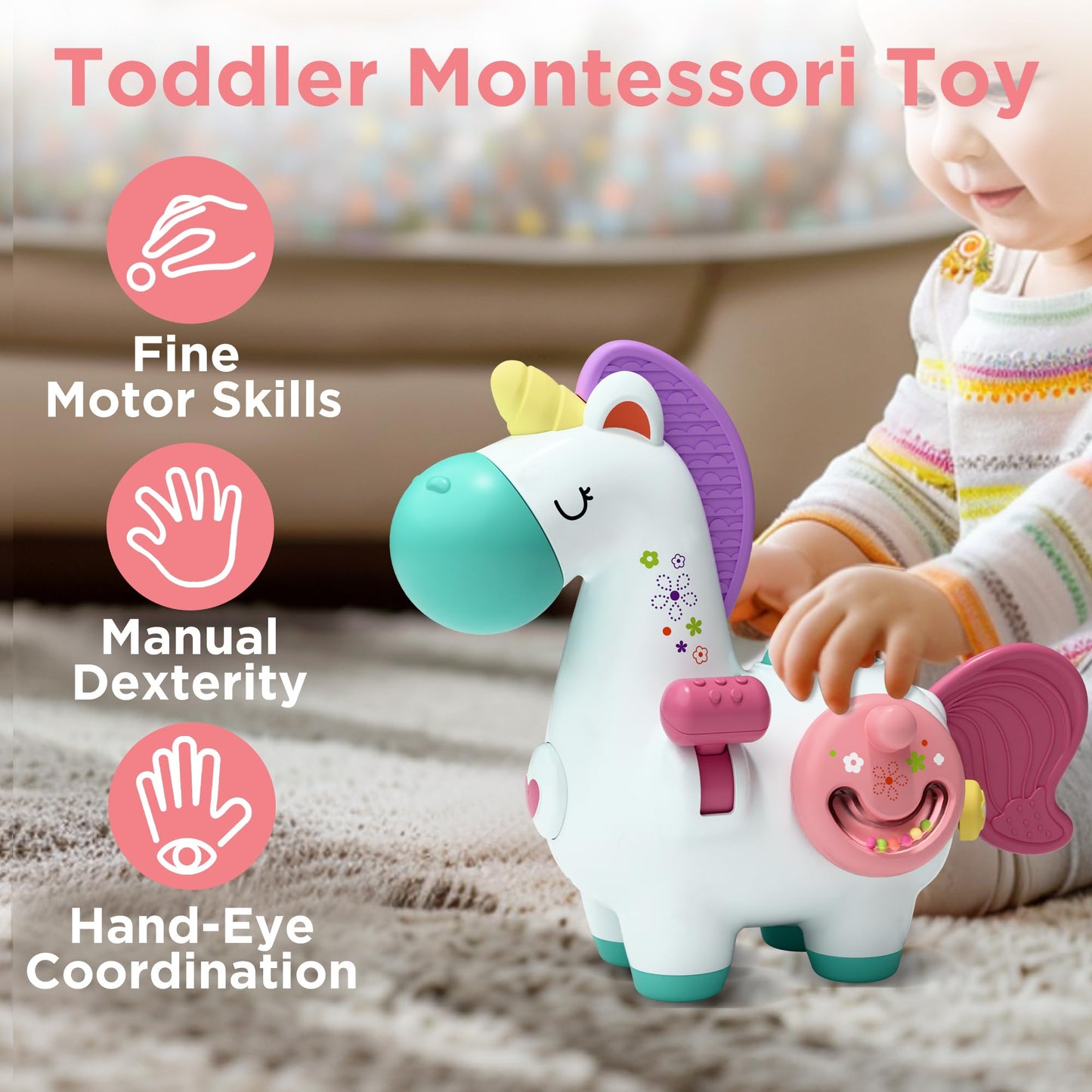 iPlay, iLearn Baby Unicorn Activity Cube, Infant Busy Cube Montessori Toy for 1 Year Old, Babies Carseat Plane Travel Toy, Toddler Sensory Development
