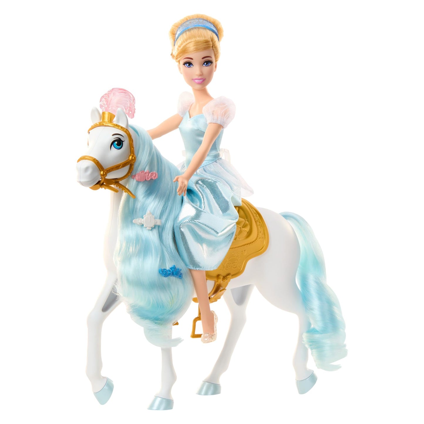 Mattel Disney Princess Toys, Cinderella Fashion Doll & Horse with Saddle, Brushable Mane & Tail & Styling Accessories, Inspired by the Movie