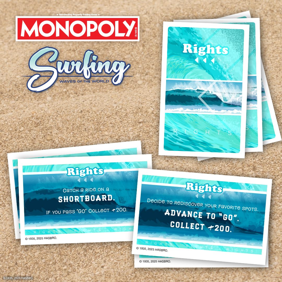 Monopoly: Surfing Waves of the World Board Game - Buy, Sell, Trade Iconic Surf Spots Like Pipeline & Superbank, 6 Custom Beach-Themed Tokens, Family