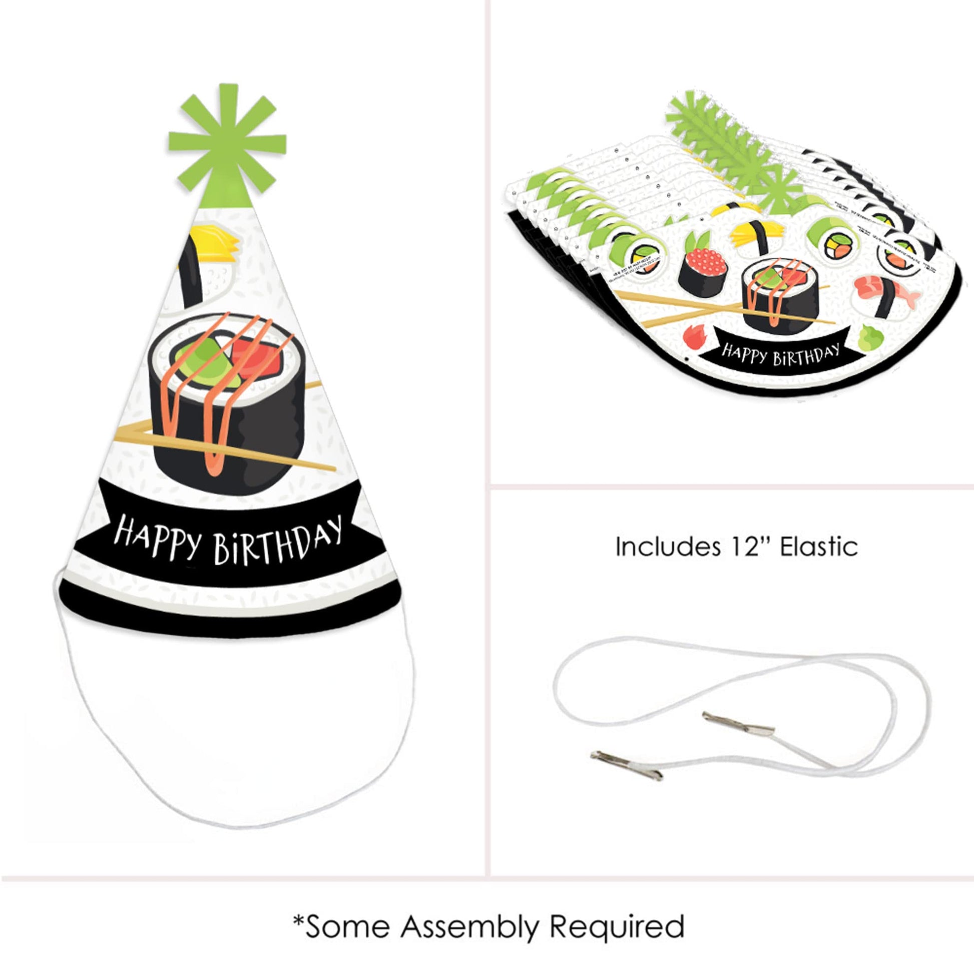 Big Dot of Happiness Let’s Roll - Sushi - Cone Happy Birthday Party Hats for Kids and Adults - Set of 8 (Standard Size)