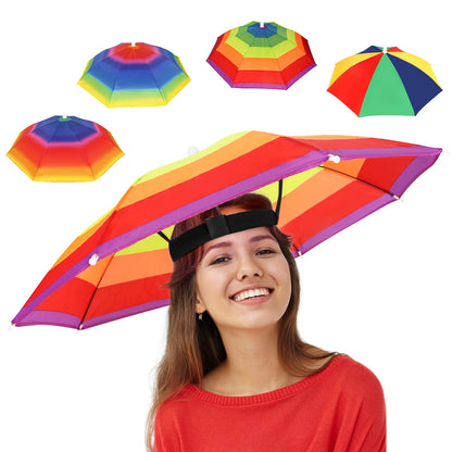 Arcimatto 4 Pack Umbrella Hat with Elastic Band, Fun Colorful party Hats, Hands-free Design for Beach Party, Camping, Outdoor Sun Rain Protection