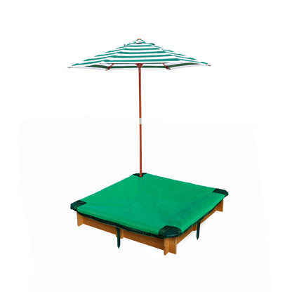 Gorilla Playsets 02-3019 Interlocking Sandbox with Cover and Umbrella, Wood, Square, 45.5" W x 45.5" D x 8" H, Brown