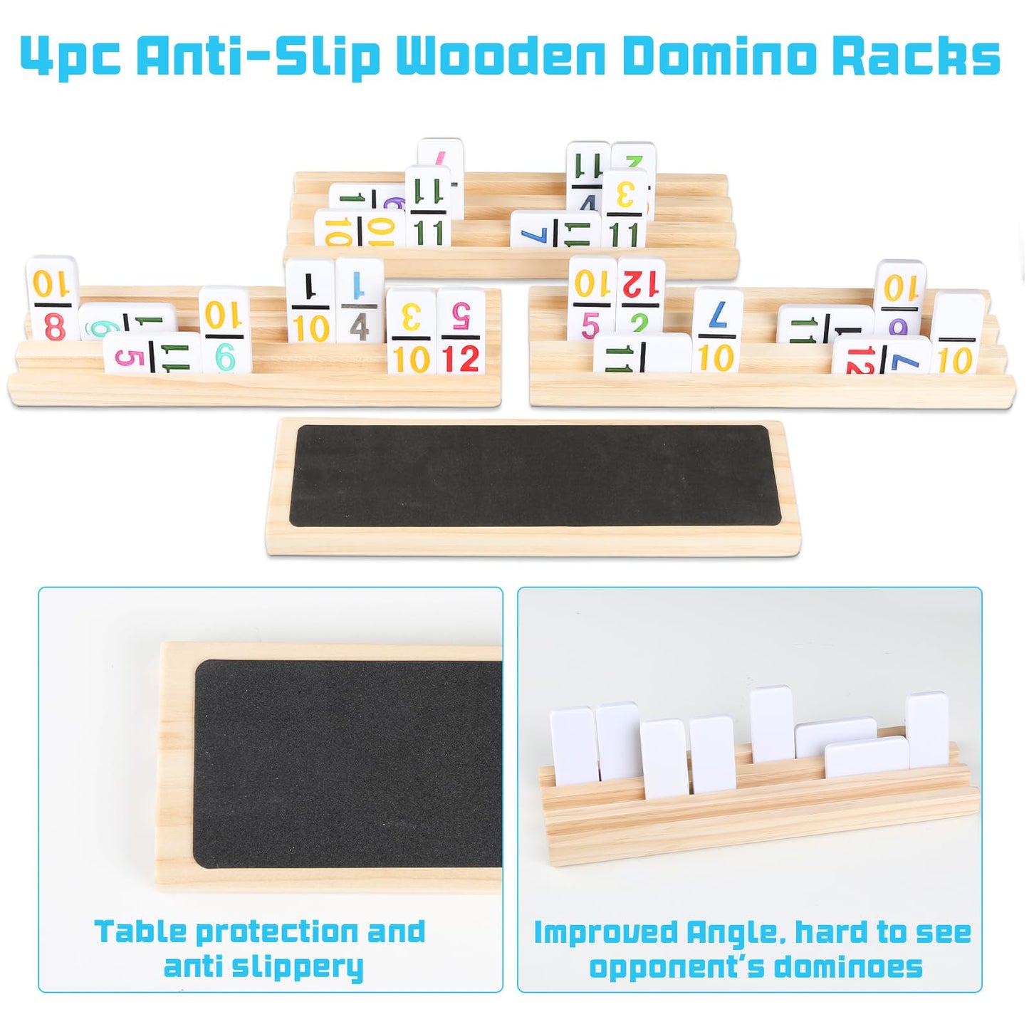 JOYOUSLIFE Mexican Train Numbers Dominoes with 4 Wood Trays, Color Double 12 Numerical Domine Set for Adults and Family, Classic 91 Tiles Board Grame