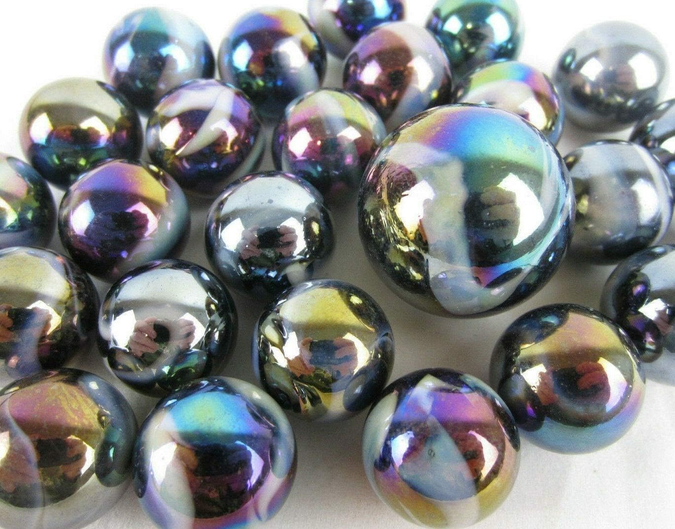 Big Game Toys~25 Glass Marbles Midnight Galaxy Purple/Gold Oil Slick Metallic Iridescent Classic Style Game Pack (24 Player, 1 Shooter) Decor/Vase