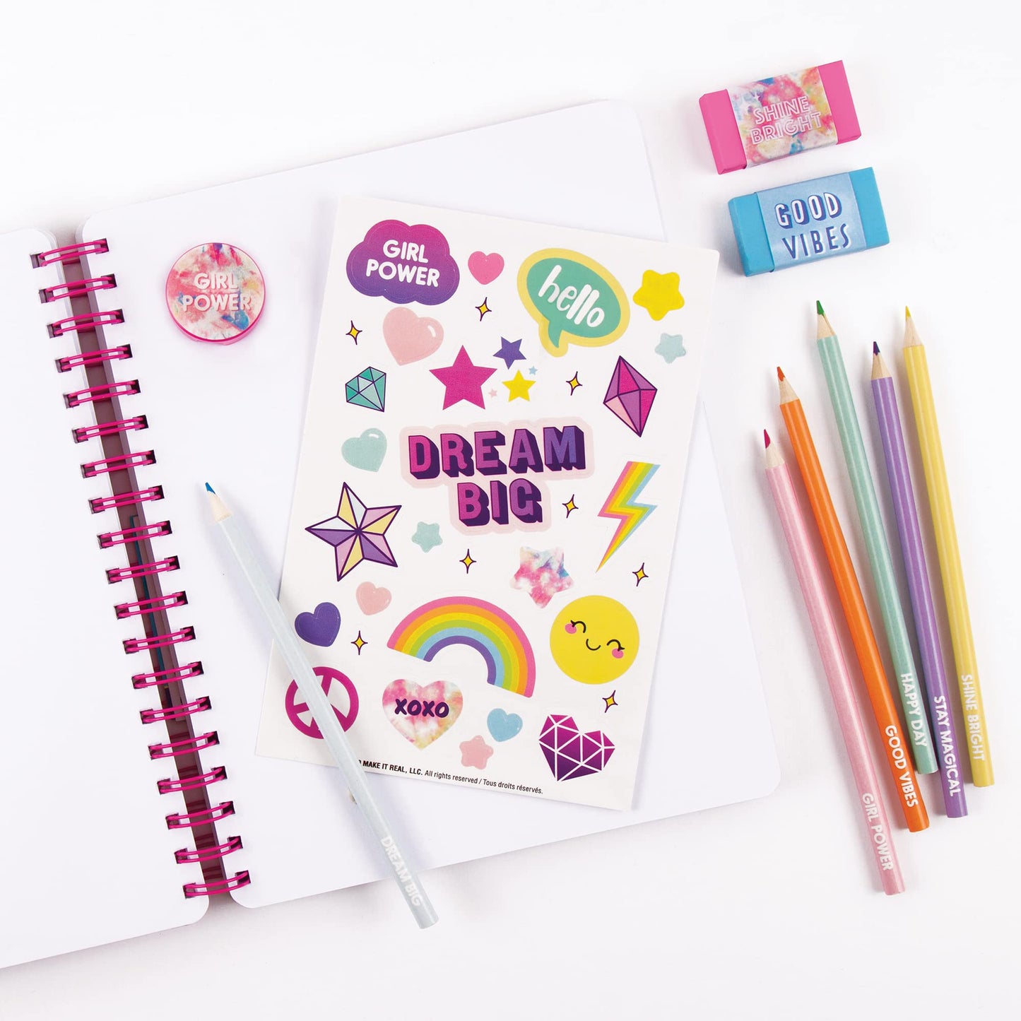 3C4G Tie Dye Pastel All-in-1 Sketchbook Set - Sketch Book for Kids with Pencils, Stickers & More - Drawing Kit for Kids - Unlined Diary for Girls