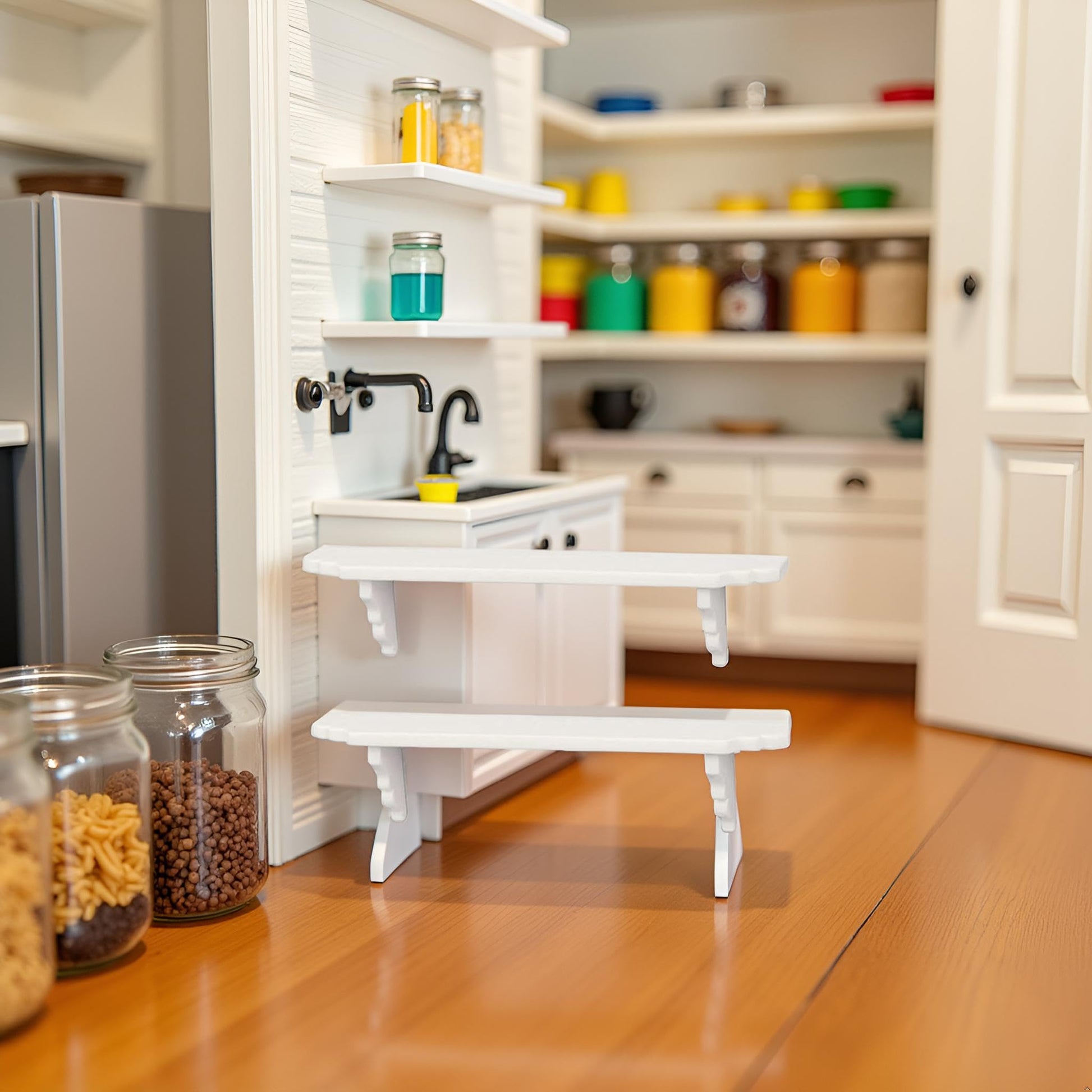 2 Pcs White Dollhouse Wall Shelf,1:12 Scale Miniature Dollhouse Accessories,Doll House Storage Wall Shelf for Kitchen Scene Décor Accessories,DIY
