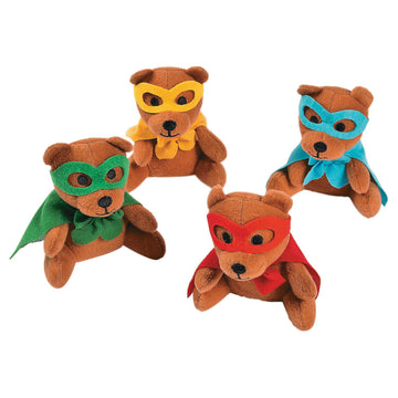 Fun Express Teddy Bear Stuffed Animals Bulk Set of 12 - Superhero Plushies Party Favors for Kids Birthday | Classroom Prizes Treasure Box Toys |