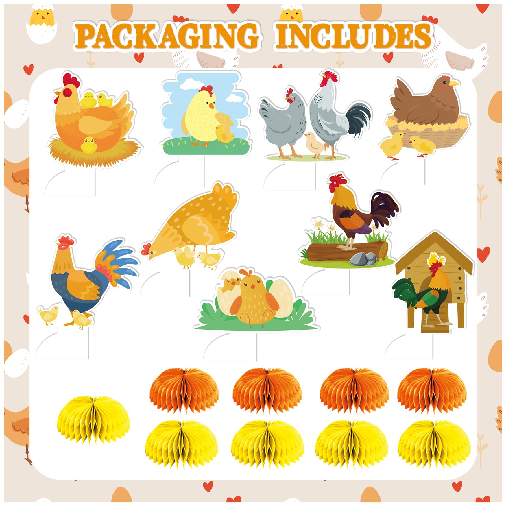 9 PCS Chicken Honeycomb Centerpieces Table Decorations Chicken Table Centerpieces for Chicken Party Supplies Chicken Birthday Party Decorations Farm