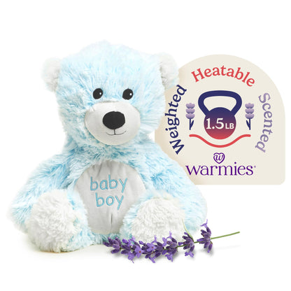 warmies Microwavable & Weighted Stuffed Animals, Baby Boy Bear - Heated Stuffed Animal Plushie for Warmth & Comfort - Cute Soft Plush Toys for Adults