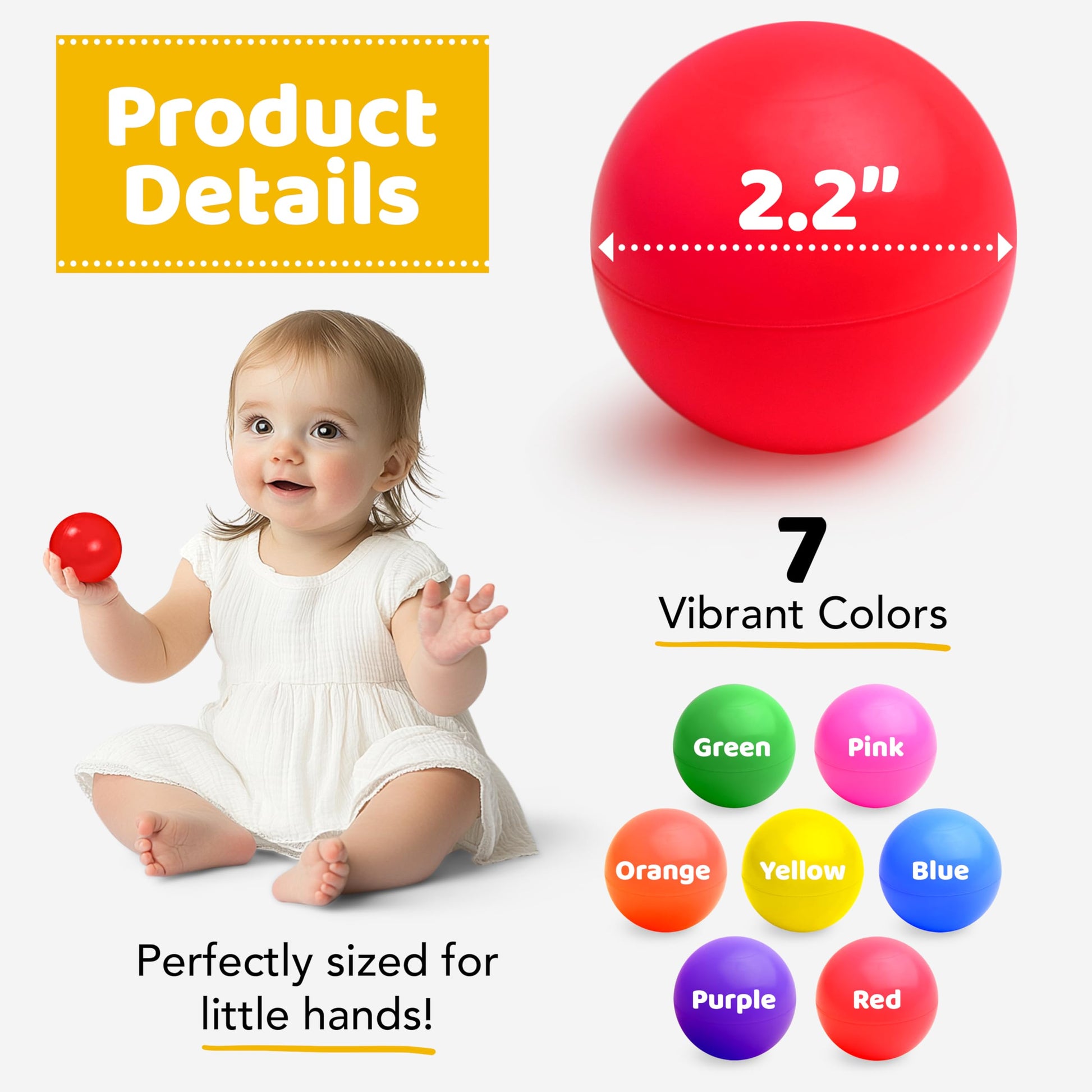 100 Ball Pit Balls for Toddlers with Storage Bag - 7 Bright Colors, Crush Proof, Great Play Toys for Tents, Pools, and Party