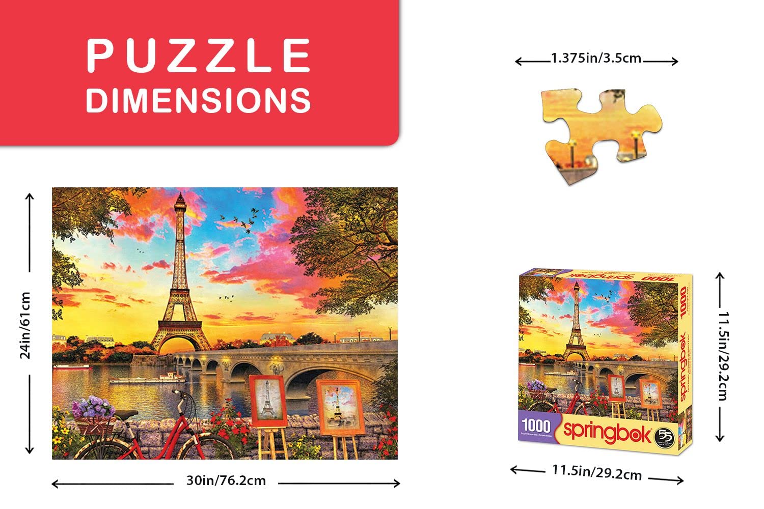 Springbok Puzzles - Paris Sunset - 1000 Piece Jigsaw Puzzle - Large 30 Inches by 24 Inches Puzzle - Made in USA - Unique Cut Interlocking Pieces