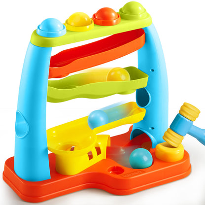 lalalark Ball Drop Toy for Toddlers, Track Stacking Learning Pound a Ball with Hammer, Early Developmental Montessori Toy, Birthday Gift for Boys