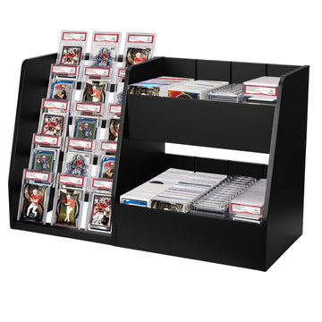 5-Tier Trading Card Display Case Stand- Holds Up to 200 Cards,Wood Sports Graded Card Display,Card Stand for Sports Baseball Cards,Card Game