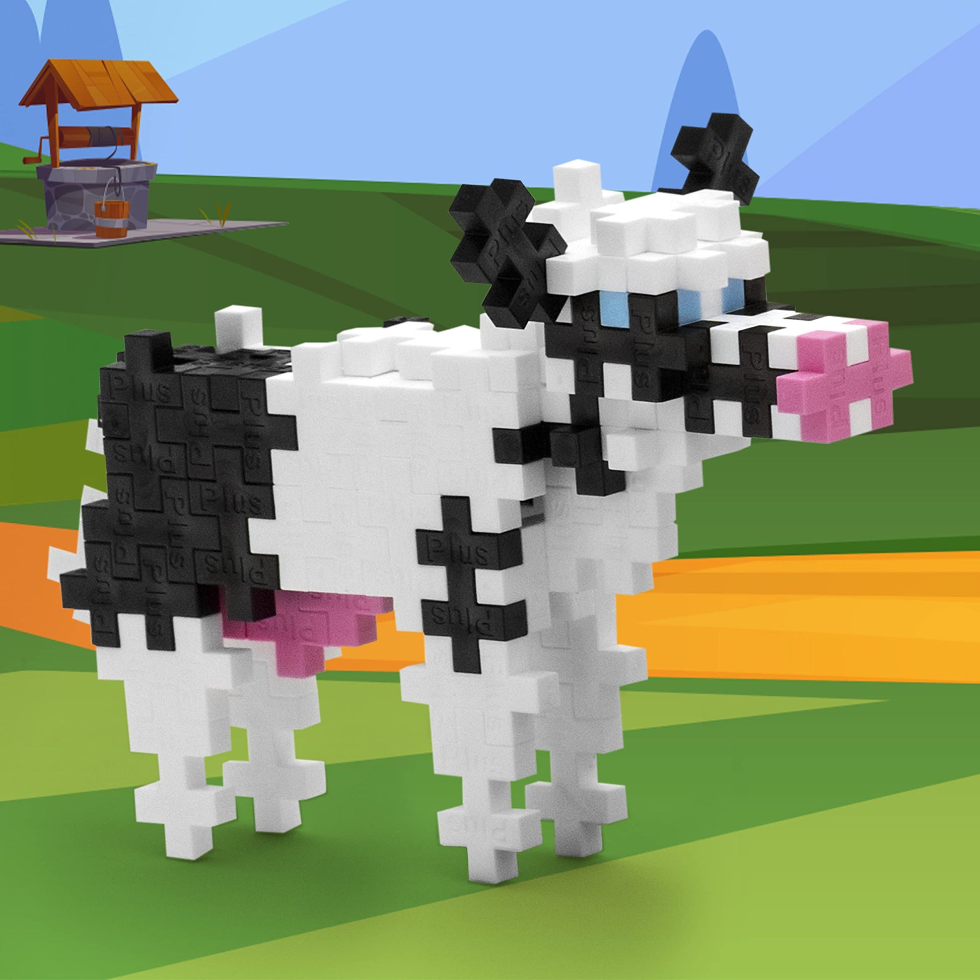 Plus Plus 3D Animal Figurine Building Block Set, 70 Mini Interlocking Puzzle Pieces, Fun Stem Toys for Kids - Cow Mini Maker Tube