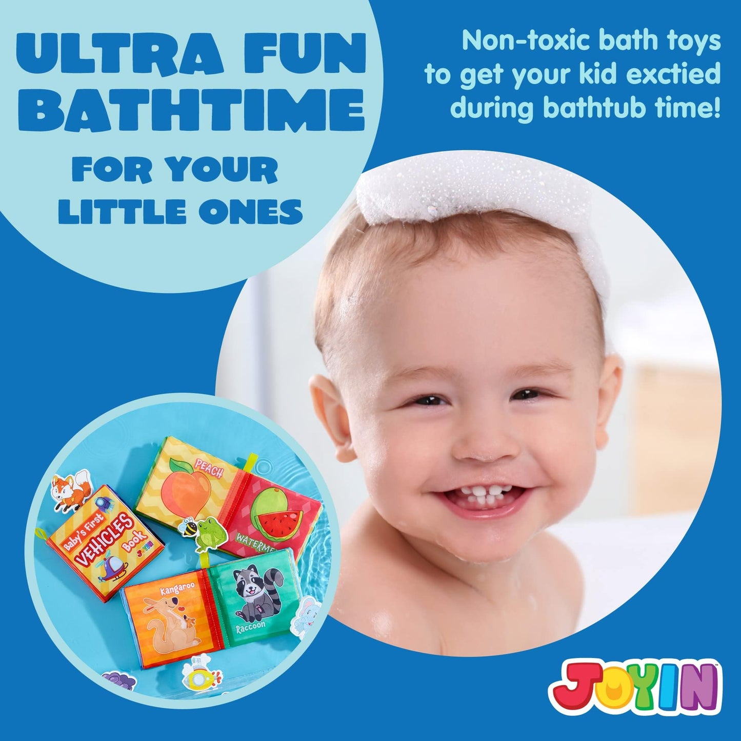 JOYIN 12 Pcs Bath Books, Nontoxic Fabric Soft Crinkly Cloth Books, Waterproof, Bathtub Pool and Early Education First Toys for Infant Newborn Baby