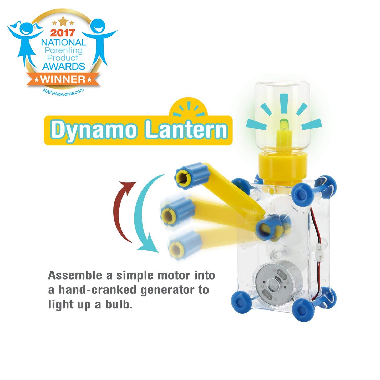 Tenergy ODEV Dynamo Lantern Educational STEM Building Toy, Hand Cranked Power Generator, Light Bulb Science Experiments Kits for Kids Age 14+