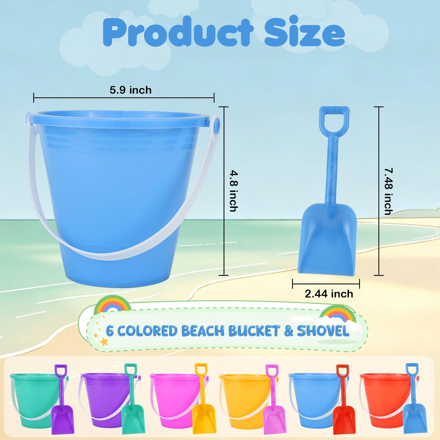 Holady 12 Pack 5'' Inch Sand Beach Buckets Pail with Beach Shovels,Sand Bucket Water Bucket for Beach Fun Great Summer Party Accessory