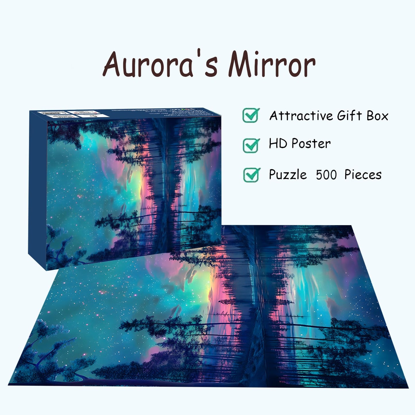 Puzzles for Adults 500 Pieces, Northern Lights Jigsaw Puzzles - Aurora's Mirror, Impossible Landscape Puzzle for Seniors Families,20.47x14.96 inches