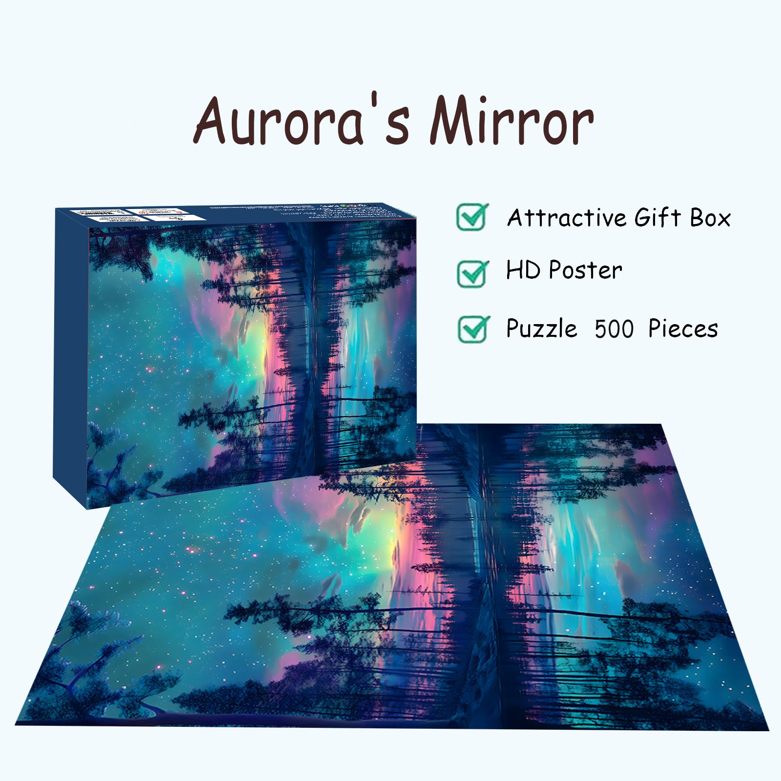 Puzzles for Adults 500 Pieces, Northern Lights Jigsaw Puzzles - Aurora's Mirror, Impossible Landscape Puzzle for Seniors Families,20.47x14.96 inches