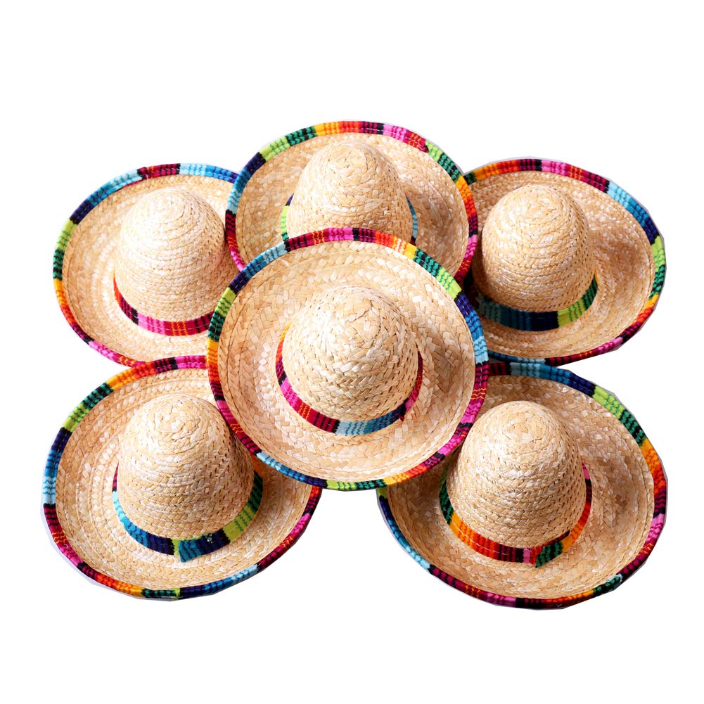 Natural Straw Medium Sombrero/Mexican Hat,6Pcs Cinco De Mayo Sombreros Medium Size for dog cat baby,Mexican Fiesta Birthday Tabletop Party Supplies