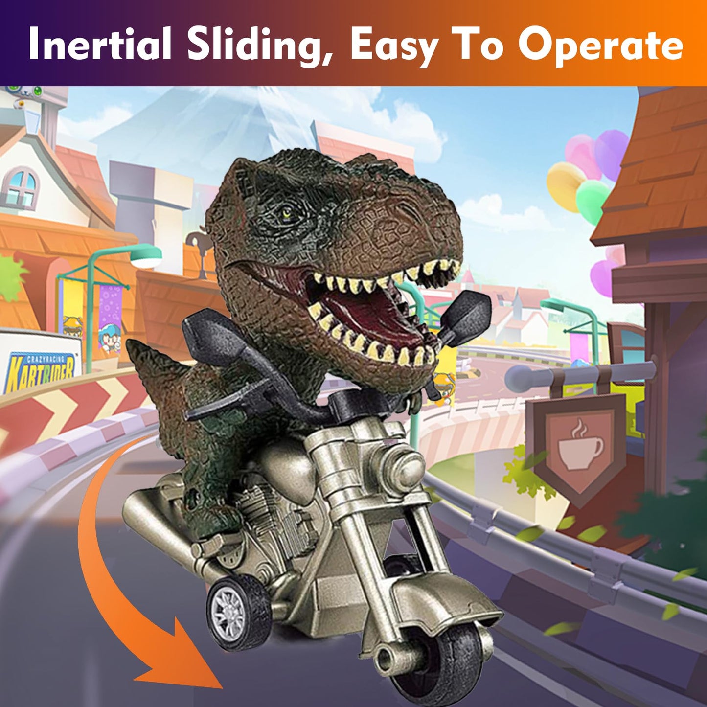 Xbnmex Dinosaur Car Toy, 6 Piece Carts Toys for Kids, Dinosaur Sliding Motorcycle Toy, Dinosaur Car Gifts for Boys and Girls 3 4 5 6 7 Years Old