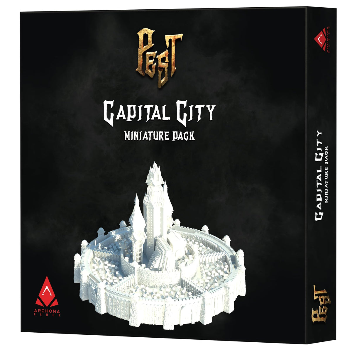 Archona Games: Pest: Capital City Miniature Pack - Premium Component Upgrade, Unpainted Miniature Buildings & Bases, Strategy Board Game Accessory