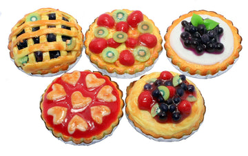 Handmade Dollhouse Miniature Fruit Pie Set 1:6 Scale Air Dry Clay Mini Food 5 Assorted Pies Realistic Bakery Dessert Accessories for Dollhouse Kitchen