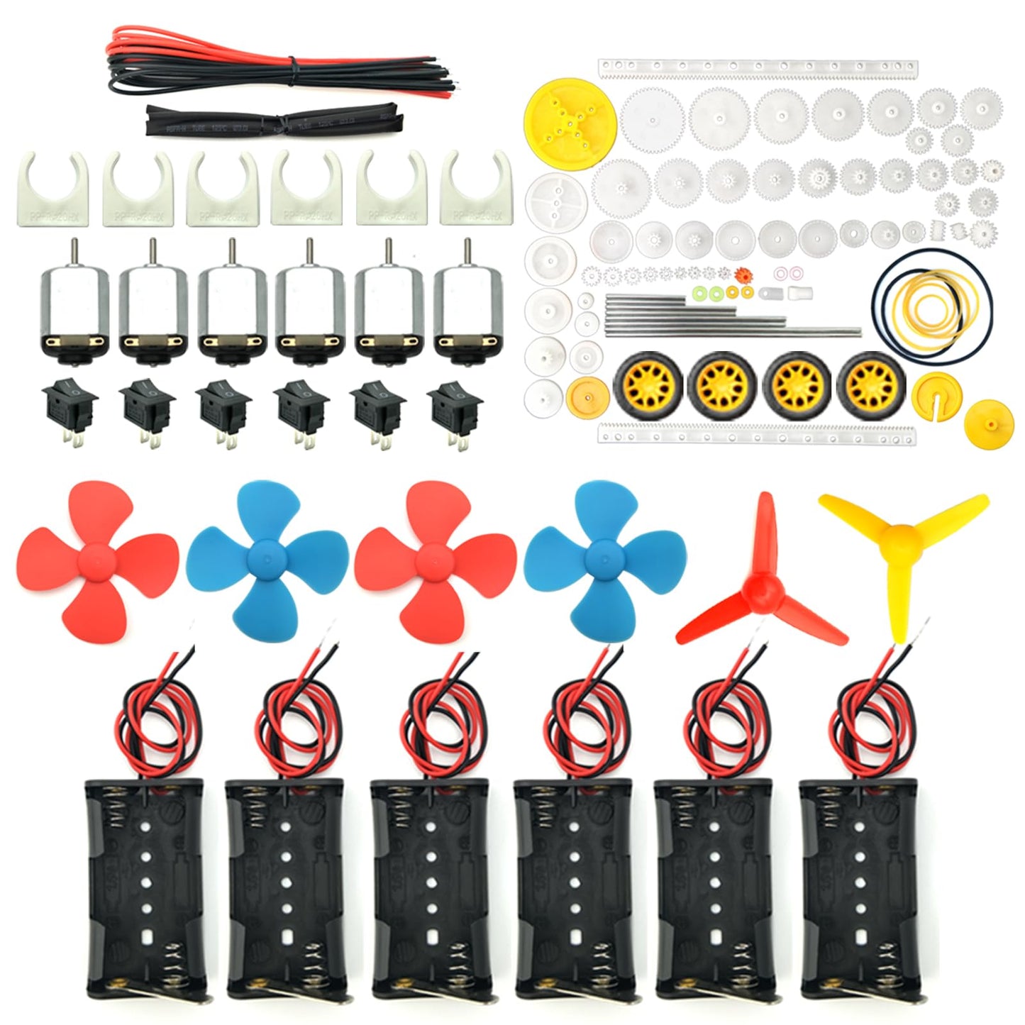 EUDAX 6 Set Rectangular Mini Electric 1.5-3V 24000RPM DC Motor with 84 Pcs Plastic Gears,Electronic Wire, 2 x AA Battery Holder,Boat Rocker
