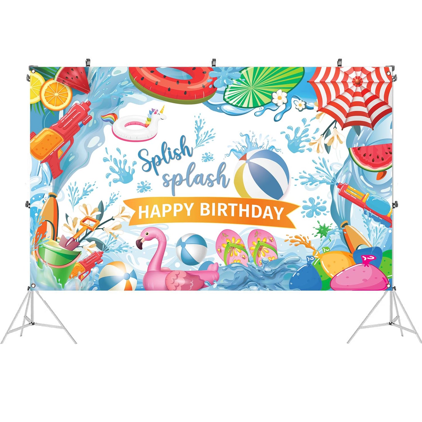 Splish Splash Birthday Backdrop, 71 x 43 Inch Pool Party Decorations Banner