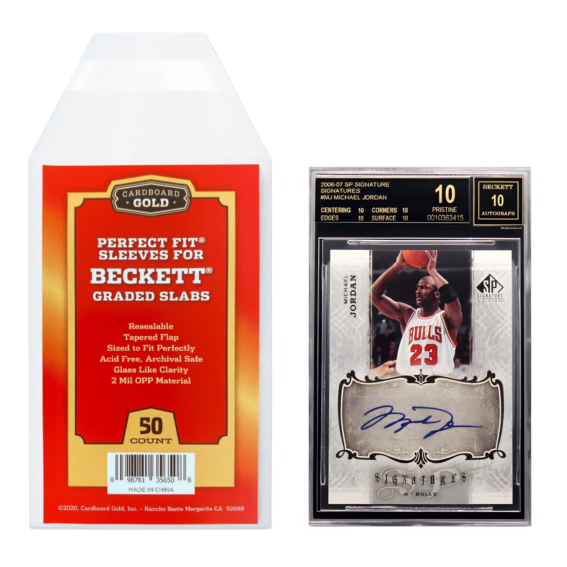 Cardboard Gold BGS Graded Card Sleeves 91.5x129.5mm - Crystal Clear 2mil OPP Slab Sleeves for Beckett Slabs - Perfect Fit Resealable Protection for