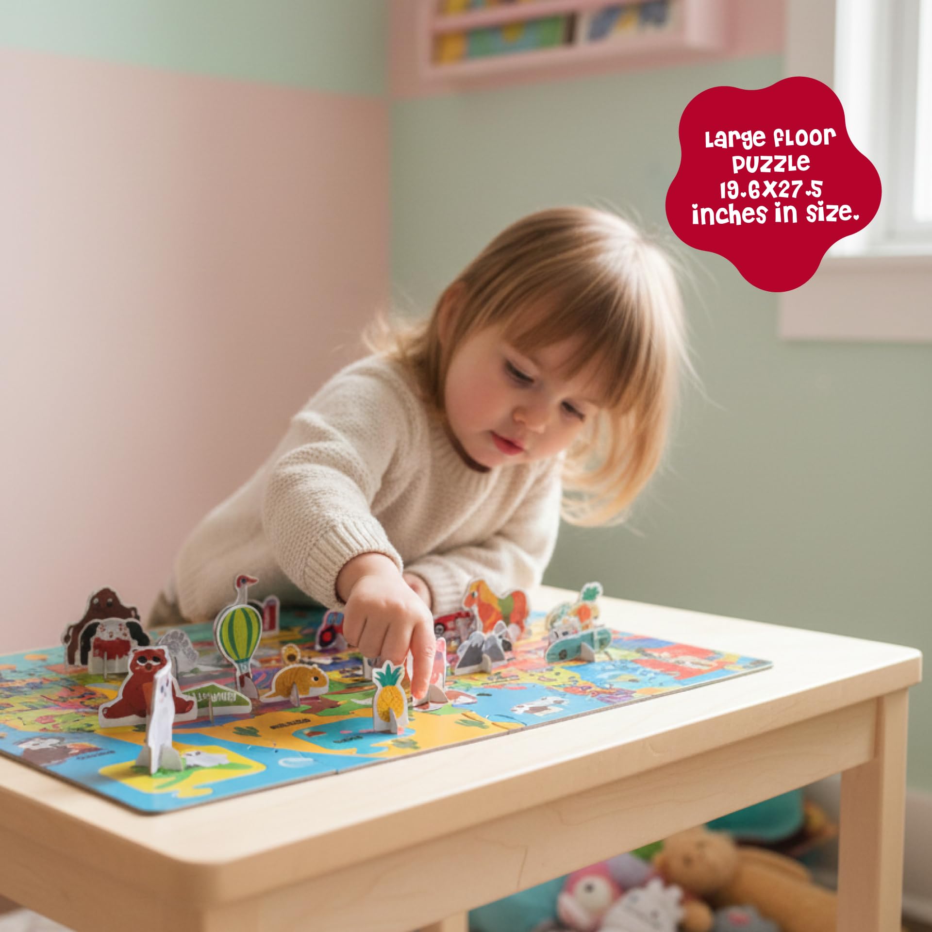 Dinomini Giant USA Map Puzzle for Kids - with Interactive Standing Figures - Floor Puzzles for Kids Ages 3-5 - Preschool Learning Activities