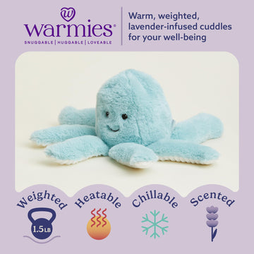 warmies Junior Microwavable & Weighted Stuffed Animals, Octopus - Heated Stuffed Animal Plushie for Warmth & Comfort - Cute Soft Plush Toys for Adults