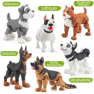 VDEZX 6PCS 3D Printed Dogs Toys, 3-5" Realistic Large 3D Printed Animals Figurines, Articulated Flexible Fidget for Goodie Bags Party Favors Birthday