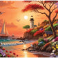 Bits and Pieces 3 Jigsaw Puzzle Set - 300 Piece Puzzles for Adults - Fantasy Landscapes - 18" x 24" Jigsaw Puzzles - Sunset Lighthouse Waterfall