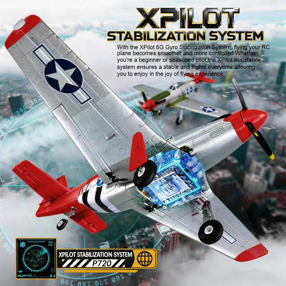 Park10 Toys P51D Mustang RC Plane 5 Channel 3D/6G RC Airplanes for Adults and Beginners Removable 2.4GHz Brushless Stunt RTF RC Airplane with Spare