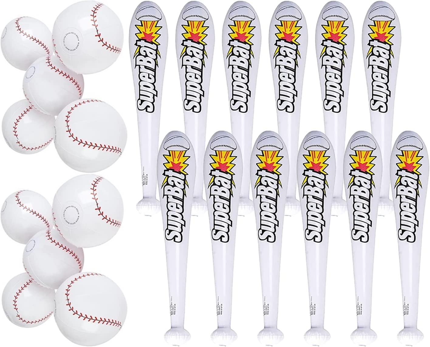 HAPPY DEALS ~ Inflatable Baseball Bats and Baseballs Set Includes 12-9 inch Inflate Baseballs, 12-24 Inch Baseball Bats