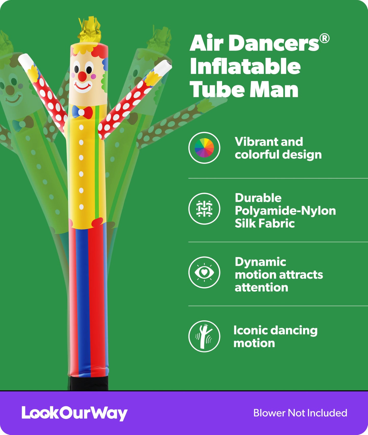 LookOurWay Air Dancers Inflatable Tube Man Attachment - 10 Feet Tall Wacky Waving Inflatable Dancing Tube Guy for Business Promotion - Blower Not