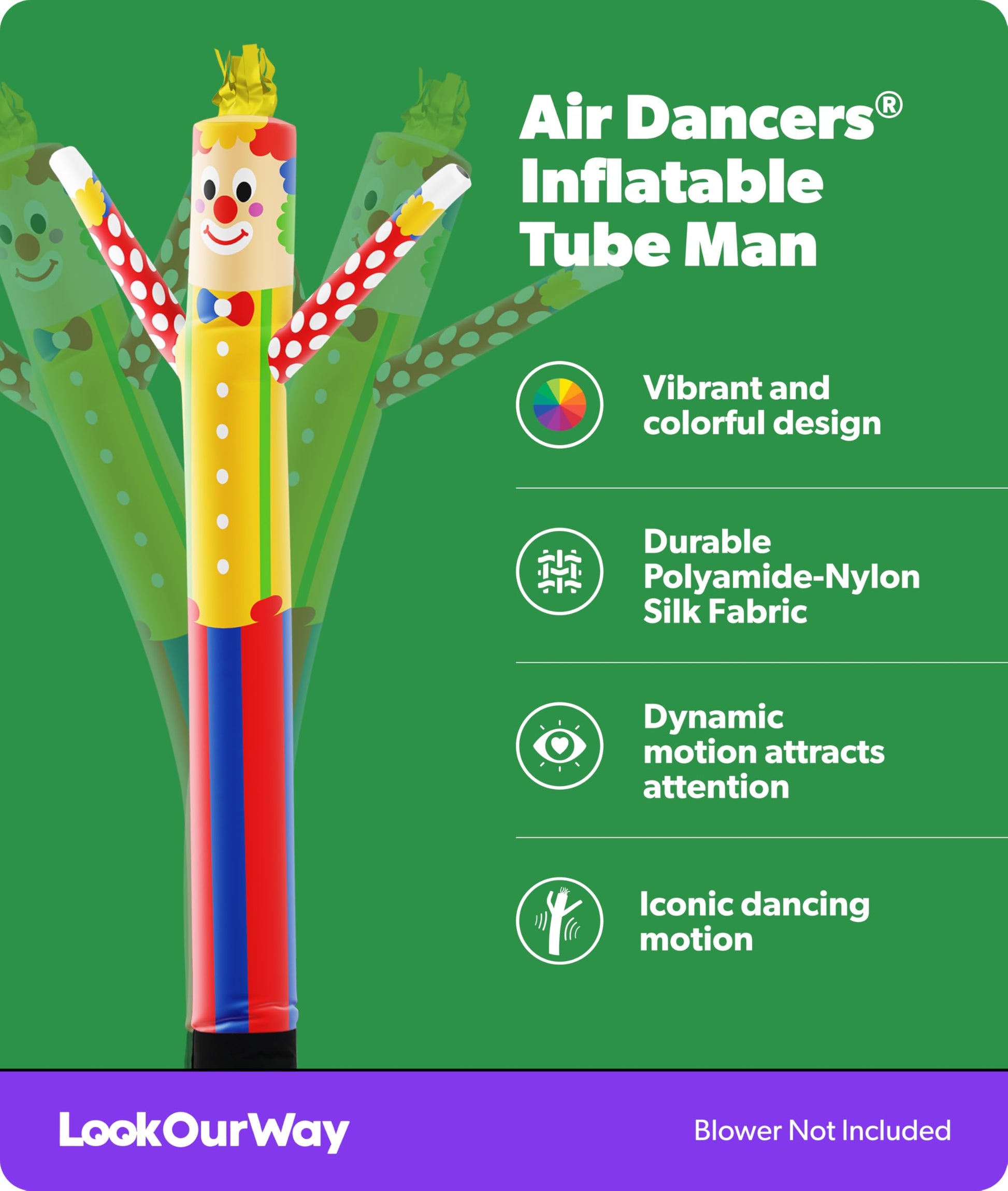 LookOurWay Air Dancers Inflatable Tube Man Attachment - 10 Feet Tall Wacky Waving Inflatable Dancing Tube Guy for Business Promotion - Blower Not