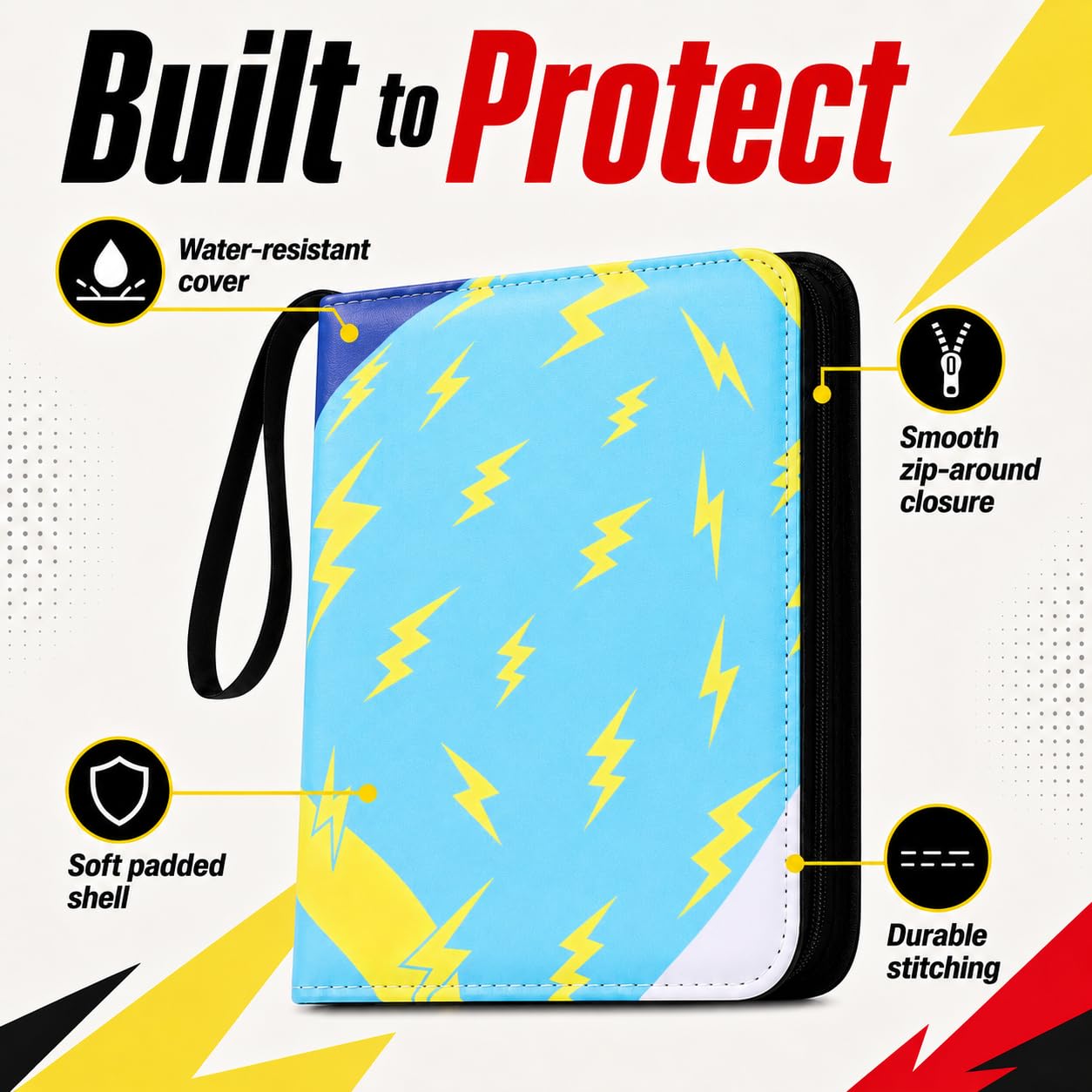 Trading Card Binder 4-Pocket with Zipper, 400 Pockets 3 Ring Card Holder Album with 50 Removable Pages, Acid-Free PVC-Free Pages, Portable Card