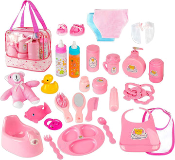 fash n kolor My Sweet Baby Disappearing Doll Feeding Set | Baby Care 6 Piece Doll Feeding Set (38 pc Set)