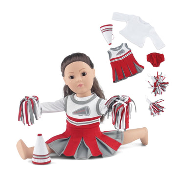 Emily Rose 18 Inch Doll Cheerleader Outfit - 5 Pc Doll Cheer Uniform Set with Dress, Pom Poms, Megaphone & Shirt - Fits American Girl Dolls & Most 18"