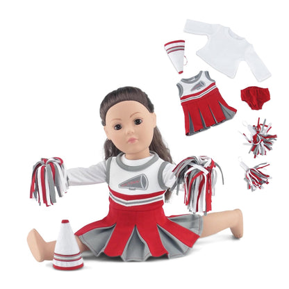 Emily Rose 18 Inch Doll Cheerleader Outfit - 5 Pc Doll Cheer Uniform Set with Dress, Pom Poms, Megaphone & Shirt - Fits American Girl Dolls & Most 18"