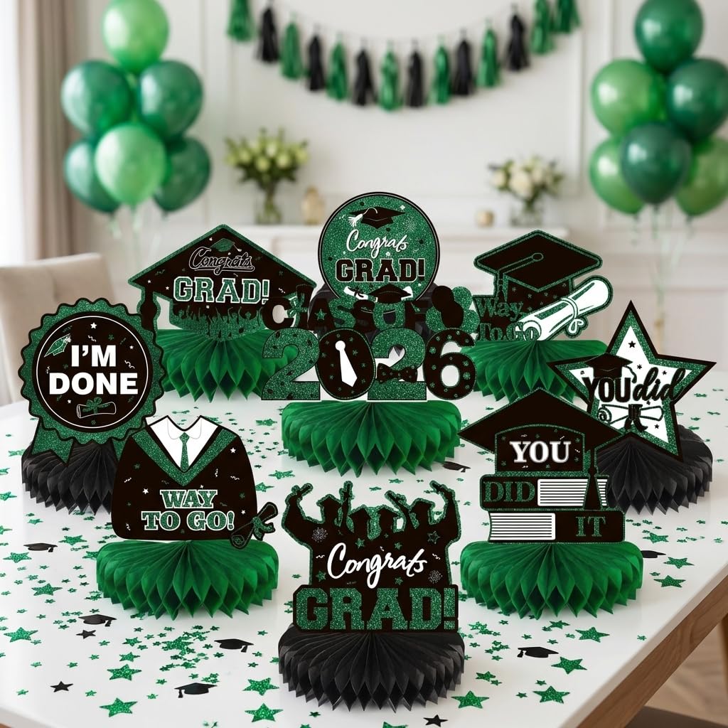 9PCS Graduation Table Decorations Green and Black CLASS OF 2026 Table Centerpiece Congratulate Graduation Table Toppers Graduation Decorations Party